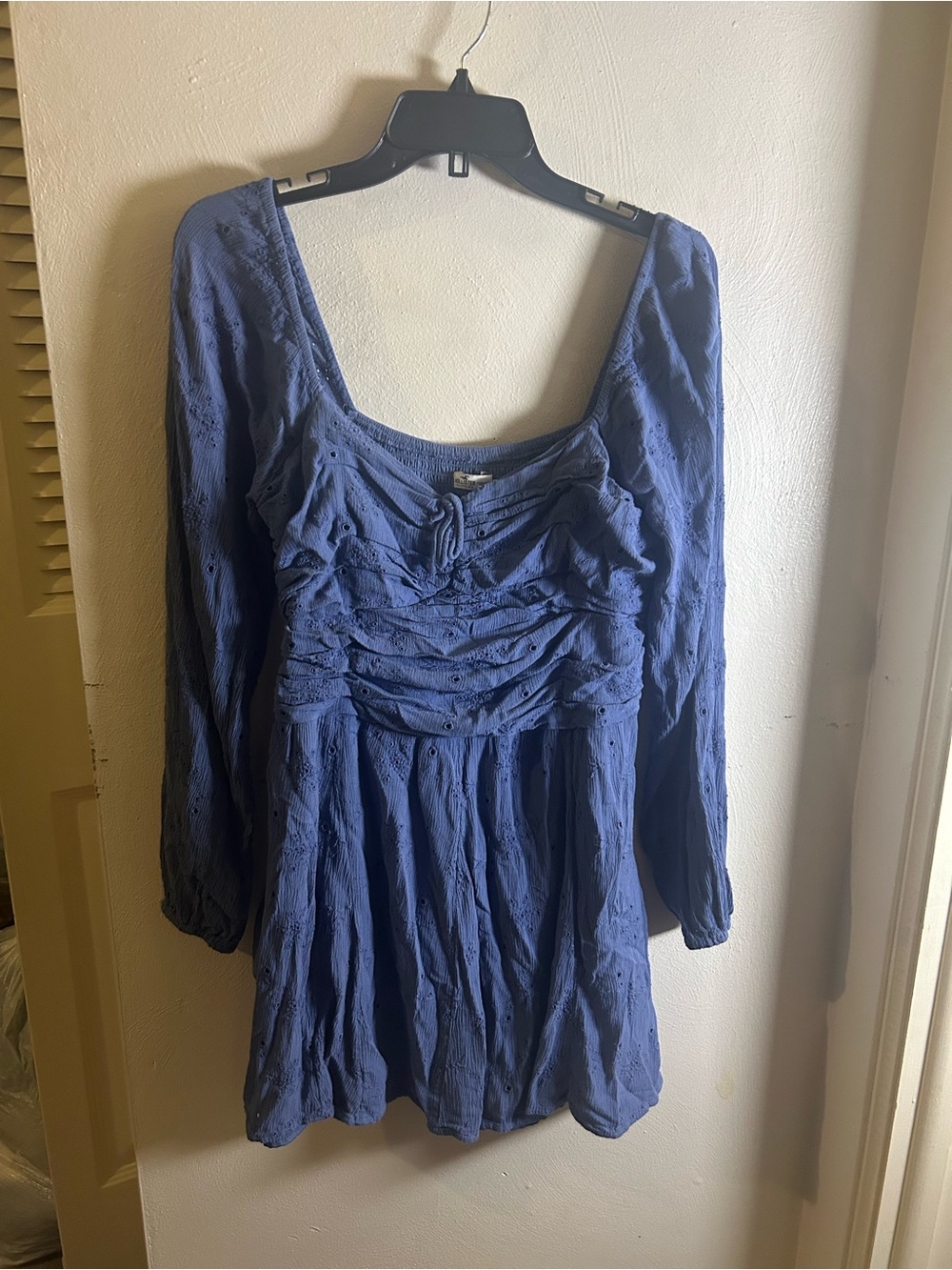 Hollister Blue Eyelet Smocked Square-Neck Top